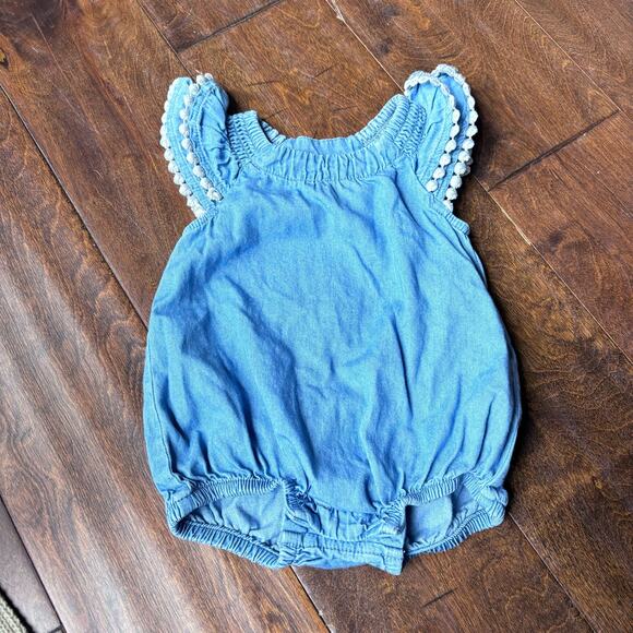 Old Navy Girls 0-3 Months Chambray Blue Bubble Romper Summer Outfit - Picture 1 of 6